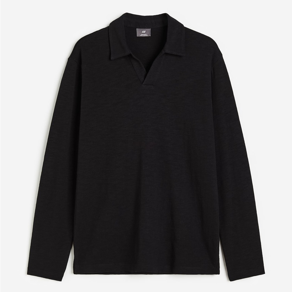 H&M Classic Black Long Sleeve Polo - 100% Cotton